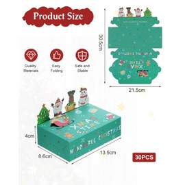 TsunNee 30 Pieces Christmas Party Gift Boxes, Christmas Paper Candy Boxes, Novelty Gift Wrapping Decoration for Kids, Girls, Boys, Christmas Party Decoration, Advent Calendar