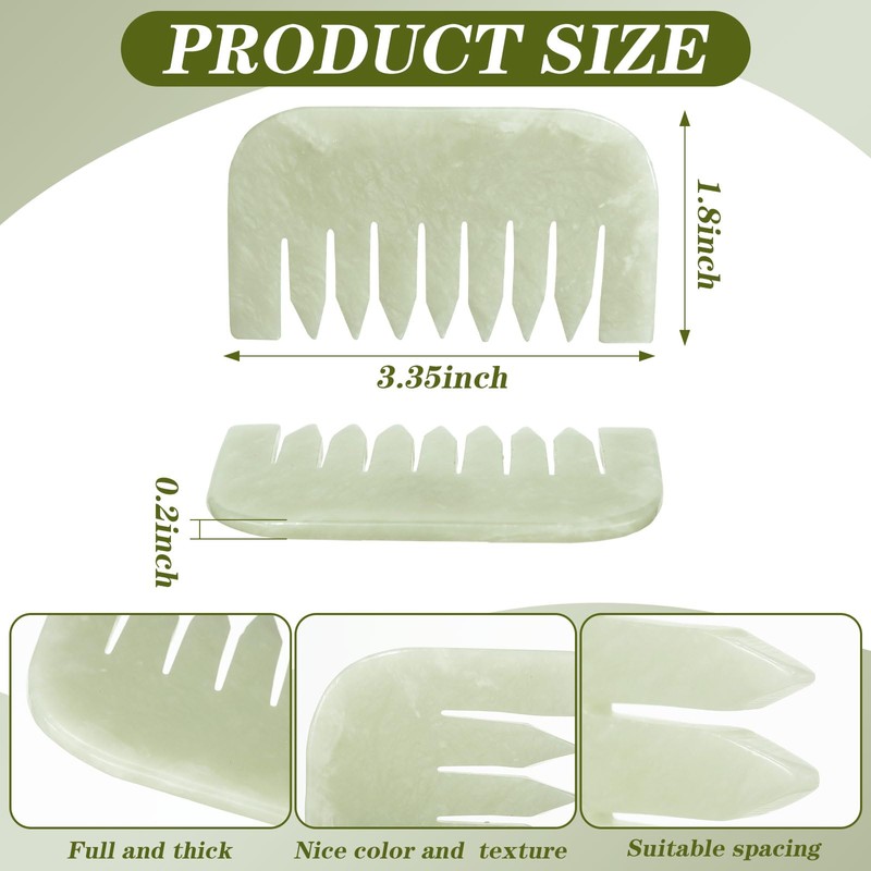 Geiserailie 2 Pieces Jade Combs Massage Stone Hair Comb Guasha
