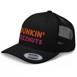 RIVEMUG Dunkin Deez Nuts Trucker Hat Curved Bill Mid Crown Adjustable Funny Party Drinking Cap Black