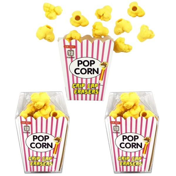 Pencil Top Erasers 36 Pack Popcorn Pencil Erasers Toppers Cap