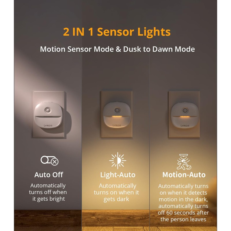 Lyridz Night Lights Plug Into Wall, Dusk to Dawn Sensor,