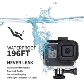YALLSAME Waterproof Housing Case for GoPro Hero 8 Dive Case for 196ft Underwater Photography Protective with 2 Cold Shoe Adapters Ideal Accessories for Go Pro 8 Scuba Diving Snorkeling Surfing