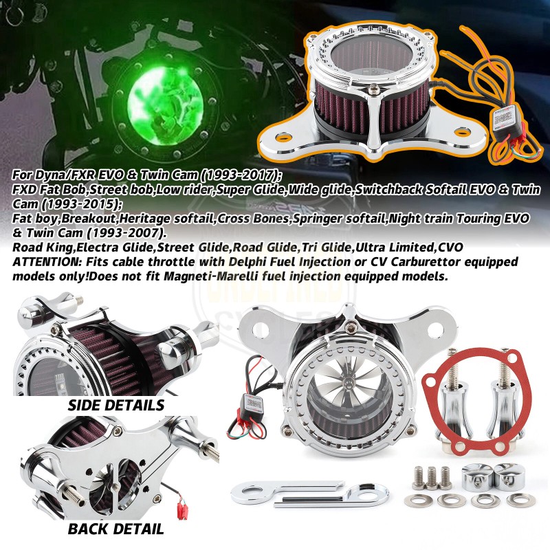 Lenkdou Mini Air Cleaner Intake Filter w/ LED For Harley