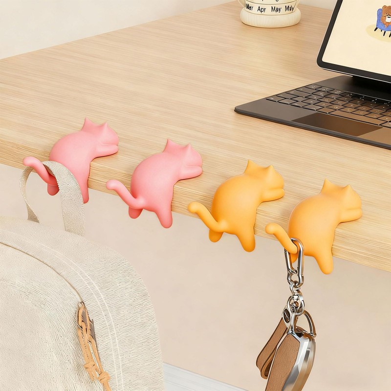 Muorruo 2-pack cute cat desk edge hooks, table hangers without