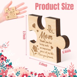 WATINC Puzzle Block Gift for Mom, Mother Birthday Gifts Ideas Puzzle Piece Sign Table Decoration, Moms Bday Unique Gift Mother's Day Presents Engraved Wooden Home Decor from Daughter Son