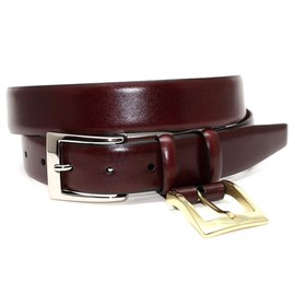 Torino Leather Italian Calfskin Double Buckle Option Dress Belt - Burgundy/Cordovan 36
