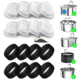 Cat Water Fountain Filter for Stainless Steel 108oz/3.2L& 67oz/2L Automatic Pet Water Dispenser Fountian Replacement Filter with Sponges