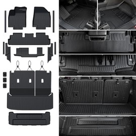 JOULARISE Floor Mats Cargo Mat Set for 2022-2025 Nissan Pathfinder 7/8 Seats Car Mat Accessories, All Weather TPE Cargo Liner Backrest Mat Trunk Lower Mat Door Sill Protectors(Floor Mats Set)