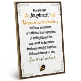 ARTFAVES® Wooden Sign with Saying - Hummel fliegt einfach (German language) | Vintage Decorative Sign on Happiness / Motivation / Funny | Shabby Chic Wooden Picture Also as a Gift
