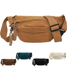 Bum Bag Women's Bum Bag Women's Corduroy Bum Bags Hip Bag Belt Bag Cord Chest Bag Sports Waist Bags for Women Men Outdoor Travel Running School (Dark Brown), Earthy yellow, Fashionable