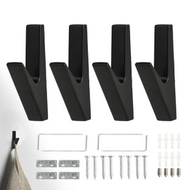 Wall Hook Set Black Towel Holder for Drilling Clothes Hooks for Cupboards Set of 4 Matte Zinc Alloy Coat Hooks Suitable for Kitchen Bathroom Bedroom Hallway Modern Minimalist Design