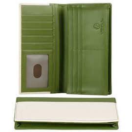 VISOUL Genuine Leather Wallet XXL Long Wallet Credit Card Holder Large Wallet with RFID Protection Wallet Wallet for Men X04, Beige and green, Casual