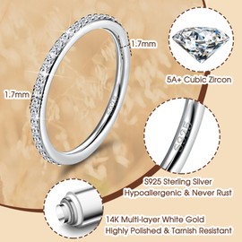 Dochais 925 Sterling Silver Eternity Rings 14 K Gold-Plated Stacking Rings Women Gold Women's Ring with Zirconia Finger Ring Simple Band Ring Stackable Silver/Gold Rings Jewellery, Zircon