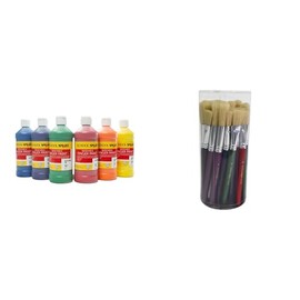 Casafoyer Washable Finger Paints & Stubby Ox Hair Paint Brushes Combo Kit for Creative Arts and Crafts
