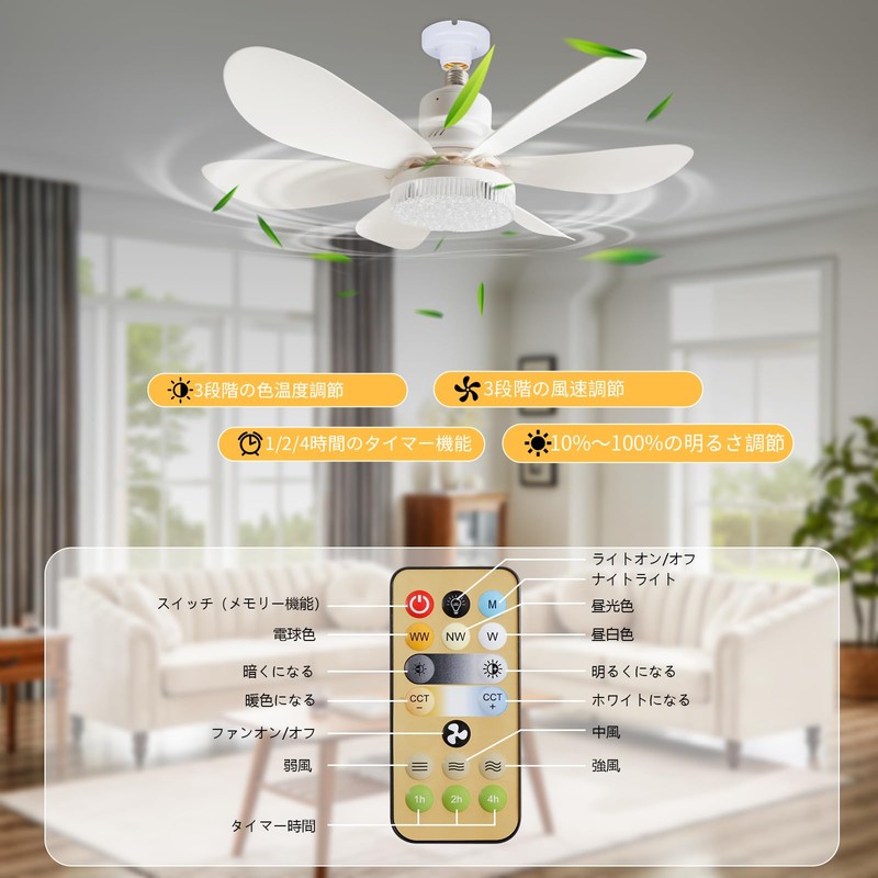 Ceiling Fan Light, E26 Base, Three Color Temperatures, Stepless Dimming,