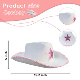 MEMOVAN White Cowgirl Hat for Women Girls with Pull-on Closure Western Cowboy Cowgirls Hats Felt Cowboy Hat Retro Wide Brim Western Hat or Disco Cowgirl