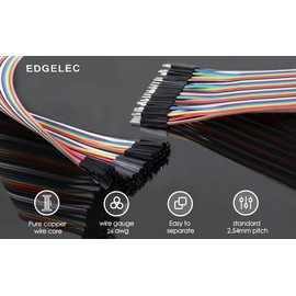 EDGELEC 120pcs 20cm Dupont Wire Female to Female Breadboard Jumper Wires 7.9 inch 1pin-1pin 2.54mm Connector Multicolored Ribbon Cables DIY Wires Length 10 15 20 30 40 50 100cm Optional