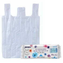 Japax HCP30 Trash Bags, White Translucent, Width 19.7 x Height 27.6 inches (50 x 70 cm), Thickness 0.00006 inches (0.015 mm), 7.6 gal (30 L), 50 Sheets, With Handles, Compact, Small, Foldable, Easy to Remove, Plastic Bag