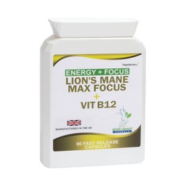 Lion's Mane Mushroom 18000mg with Vitamin B12 Supplement, 90 Vegetarian Capsules, Energy and Focus Support