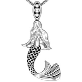 Belinda Jewelz Womens 925 Real Solid Rhodium Plated Sea Beautiful Mermaid Fairy Tale Vintage Fashion Fine Hanging Pendant Chain Necklace, Sterling Silver, 18 Inch