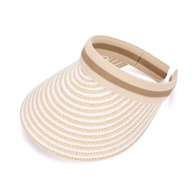 KAKU NANU Sun Hat for Women Large Brim Visor Hat Beach Straw Golf Summer Cap(Stripe Beige)