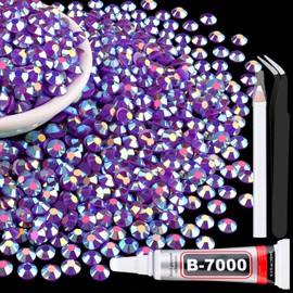 1500Pcs 6mm Resin Jelly Rhinestones with 1Pcs 10ml B7000 Jewelry Glue for Crafting, Dark Purple AB Flatback Gems, Bedazzling Crystal Bulk for DIY Crafts Clothing Tumblers Shoes Nail Art Fabric