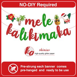 Hawaiian Christmas Decorations, Glitter Colorful Mele Kalikimaka Banner, Tropical Christmas Decorations, Mele Kalikimaka Decorations for Hawaiian Tropical Tiki Christmas Party
