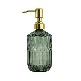 Hzxcuim 18oz Green Glass Soap Dispenser, Refillable Kitchen, Bathroom Thick Glass Soap Dispenser with Golden Rustproof Pump for Dishwashing Liquid, Hand Soap, Lotion, Body Wash (Green-Golden Pump)