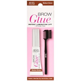 Ardell Brow Glue in Medium Brown with Dual Sided Styling Brush - Instant Lamination Lift for Natural, Defined Brows, All day Extreme Hold Eyebrow Gel, 0.35 oz