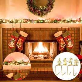 Christmas Stocking Holders 4 Pcs Christmas Hooks Hangers Christmas Stocking Hangers for Mantel Fireplace Stocking Grips Santa Snowman Elk Christmas Tree