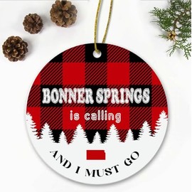 Bonner Springs, KS Christmas Ornaments Bonner Springs is Calling and I Must Go Bonner Springs Kansas Traveling Souvenir Ornament Hometown Keepsake 3" White