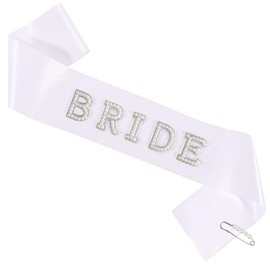 LATFZ Bride Pearls Rhinestones Sash, Bride To Be Sash with Safety Pearl Pin,Bridal Gifts Bachelorette Party Decorations Bridesmaid Favors (White-White Pearls, Large)