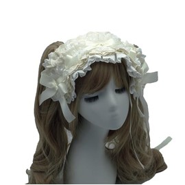 Acoolser Lace Headband, White, One Size, Bowknot Ruffle, Lolita Gothic Lolita Style, Party Hair Accessory, Adult, 15cm Width (Cream, One Size)