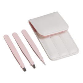prendre PR-PINMAYU3-PK Hair Tweezers Stainless Steel Case Eyebrow Tweezer Set of 3 Tweezers Tweezers Set Tapered Flat Bristle Treatment Eyebrow Care (Pink)