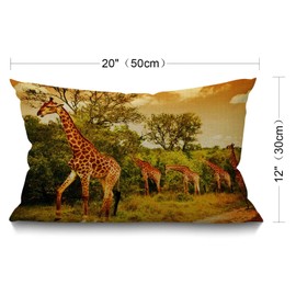 BGBDEIA Giraffe Cushion Cover 12x20 Inch African Safari Animals Walking in The Green Savannah Wildlife Rectangle Pillow Cases Home Decorative Cotton Linen Throw Pillow Cover for Bed Sofa 30 x 50 cm