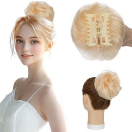 Elailite Human Hair Bun Scrunchie Claw Clip Messy Hair Piece Real Donuts Updo Chignon For Women - #613 Bleach Blonde