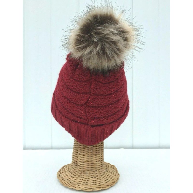 Unbranded Winter Warm Red Knit Stretch Beanie Hat with Silver