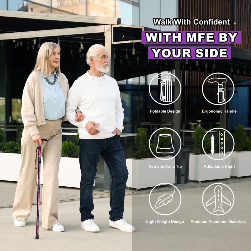 MFE Folding Cane, Portable 5-Level Adjustable Height Walking Stick with