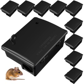 Qualirey Rat Bait Stations Large Rodent with Key Reusable Mouse Stations Mice Blocks Heavy Duty Boxes for Outdoor Rodents Mice Blocks, Bait Not Included, Black(10 Pack,9.8 x 7.5 x 3.9 Inches)