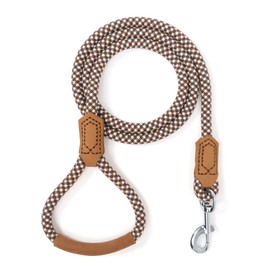 Mile High Life | Premium Leather Dog Leash | Strong Rope Leash | Leather Handle | Zinc Alloy Strong Clasp | Small Medium Large Dogs | 4/5/6 Feet (48 Inch, Brown)