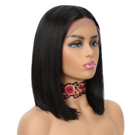 NOBLE Black Bob Wigs for Black Women Short Straight HD Lace Front Wigs for White Women Synthetic Middle T Part Lace Front Bob Wigs for Daily Party Use (12 Inch, Black Color)