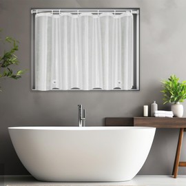 UFRIDAY Frosted Window Curtain with Hooks, Narrow Short Plastic Privacy Waterproof Shower Curtain for Bathroom, Kitchen, Car, Rack, W40 x L36 Inch