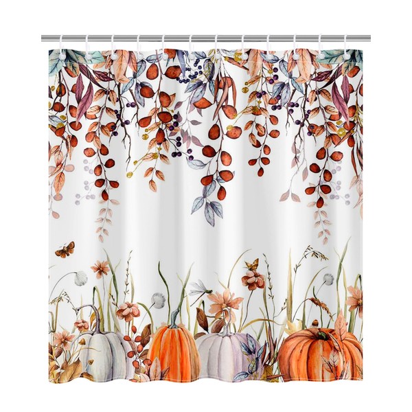 Lindameler Watercolor Autumn Leaves Shower Curtain Botanical Pumpkin Bathroom Curtain