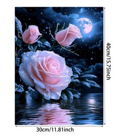 Omeblos Diamond Art Kits Adults,Diamond Art,Diamonds Painting,DIY Handmade Floral Diamonds Painting for Living Room Crafts Home Bedroom Decor Beautiful Pink Roses Under Moonlight Scene 12x16inch