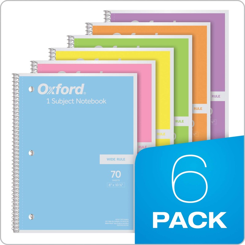 Oxford Spiral Notebook, Bulk Wide Ruled Spiral Notebooks for School,