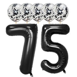 Black 75 Foil Balloons 40" Jumbo Foil Balloons Confetti Balloons for 75th Birthday Wedding Anniversary Party Decorations
