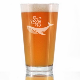 Whale Pint Glass for Beer - Beach Themed Decor and Gifts for Whale Lovers - 16 Oz Glasses