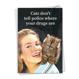 NobleWorks - 1 Funny Retro Birthday Card with Envelope - Hilarious Vintage Humor, Grown-Up Birthday Greeting - Mum Cats C7261BDG