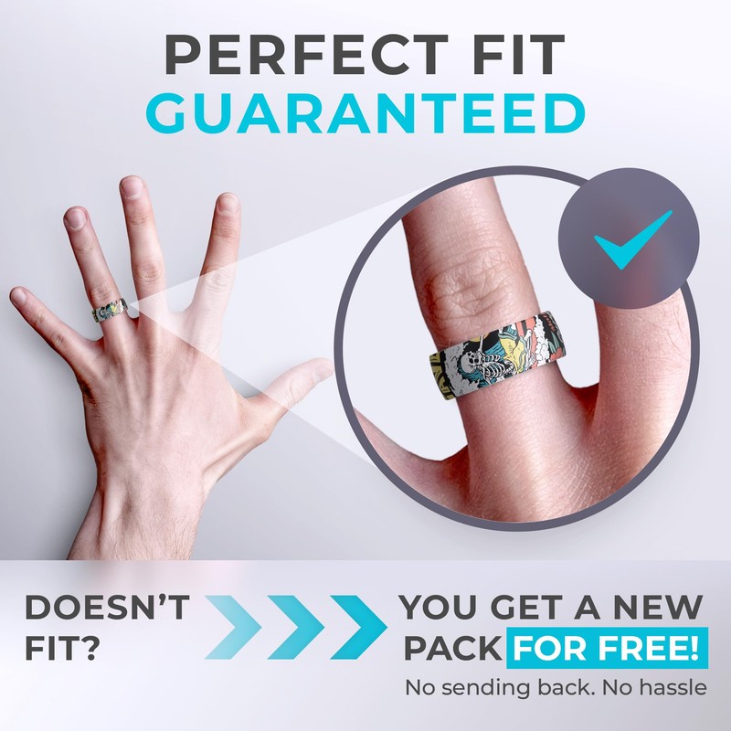 ThunderFit Silicone Rings, Wedding Bands for Men, Printed Design, Breathable
