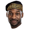 Dupsie's Adebo African Kufi Hat with Embroidery, Black and Gold,